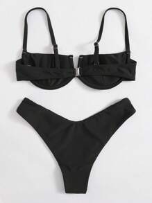 Plain Underwire Bikini Set - Black - View 3