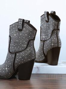SHUZIA Silver With Diamond Studded High Heeled Boots - Black - View 5