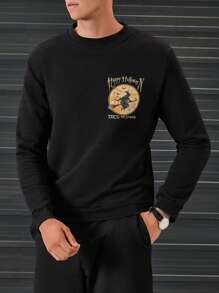 RueChic Men Halloween Print Sweatshirt - Black - View 1
