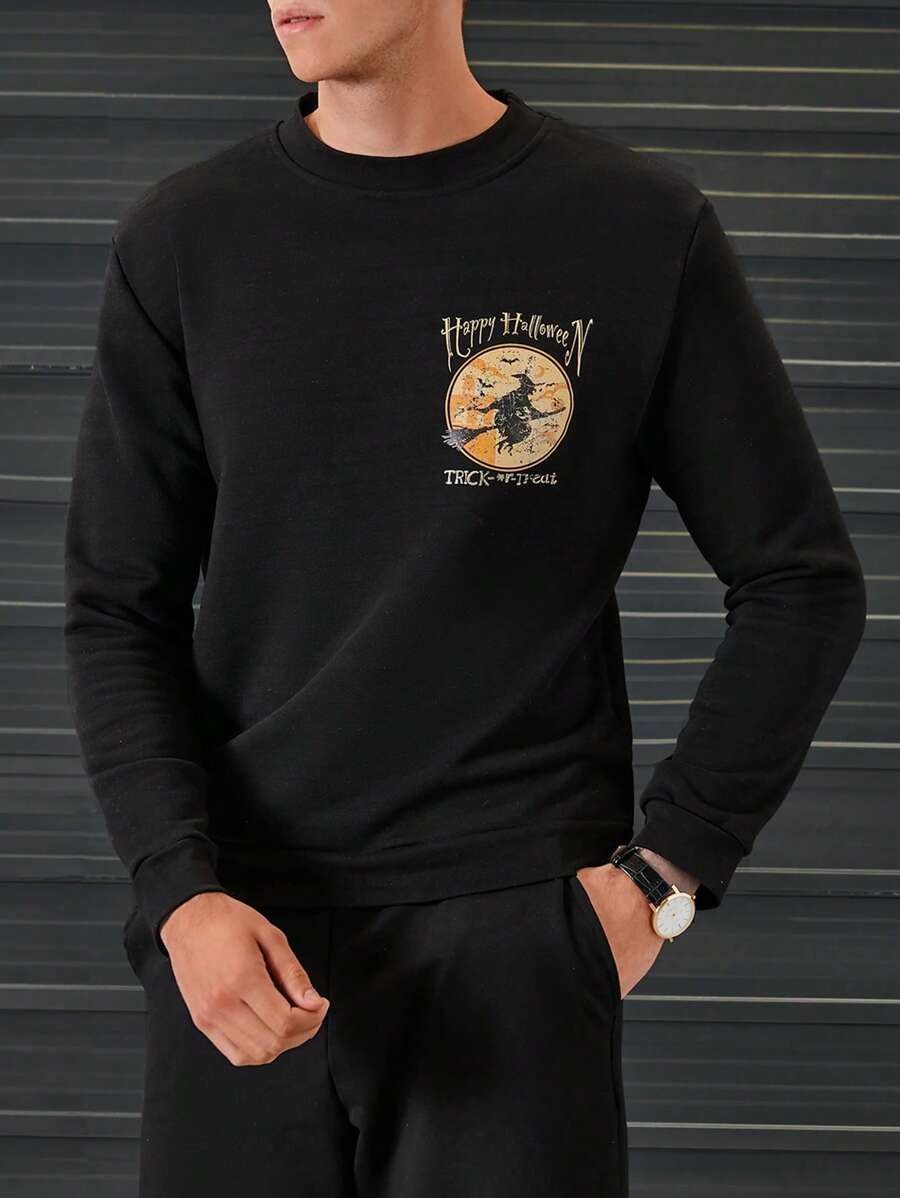 RueChic Men Halloween Print Sweatshirt - Black - View 1