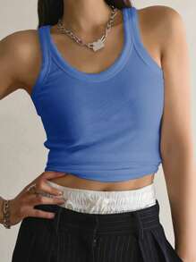 DAZY Solid Ribbed Knit Tank Top - Royal Blue - View 2