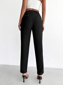 SHEIN PETITE Drawstring Waist Slant Pocket Pants - Black - View 2