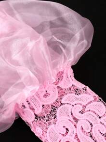 Contrast Mesh Lace Dress - Pink - View 3
