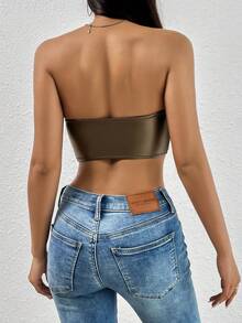 SHEIN PETITE Solid Hanky Hem PU Tube Top