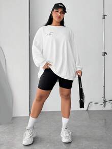 SHEIN EZwear Plus Letter Graphic Drop Shoulder Sweatshirt - White - View 3