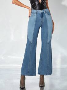 SHEIN BAE Khối màu Quần ống loe - Rửa trung bình - Xem 1