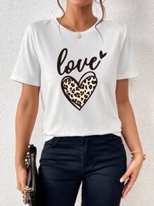 SHEIN LUNE 愛心和字母圖案T恤 - 白色 - 查看 7