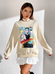 SHEIN Unity Figure & Letter Graphic Drop Shoulder Sweatshirt - Apricot - View 6