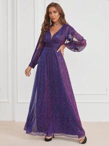 Split Sleeve Glitter Maxi Party Dress - Màu tím  Violet - Xem 6