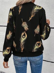 EMERY ROSE Cazadora tipo bomber con estampado de pluma con cremallera - Negro - Ver 2