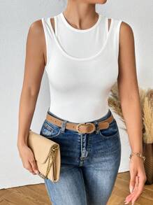 SHEIN Unity 鏤空條紋針織背心上衣 - 白色 - 查看 6