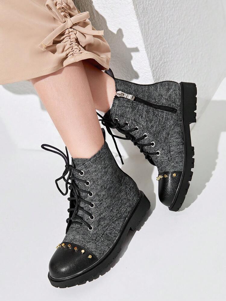 Fashionable & Cool Girls' Comfortable Motorcycle Boots Children Flat Boots