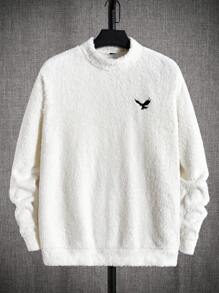 GENTILAND 男士鷹刺繡小高領絨毛運動衫 - 白色 - 查看 1