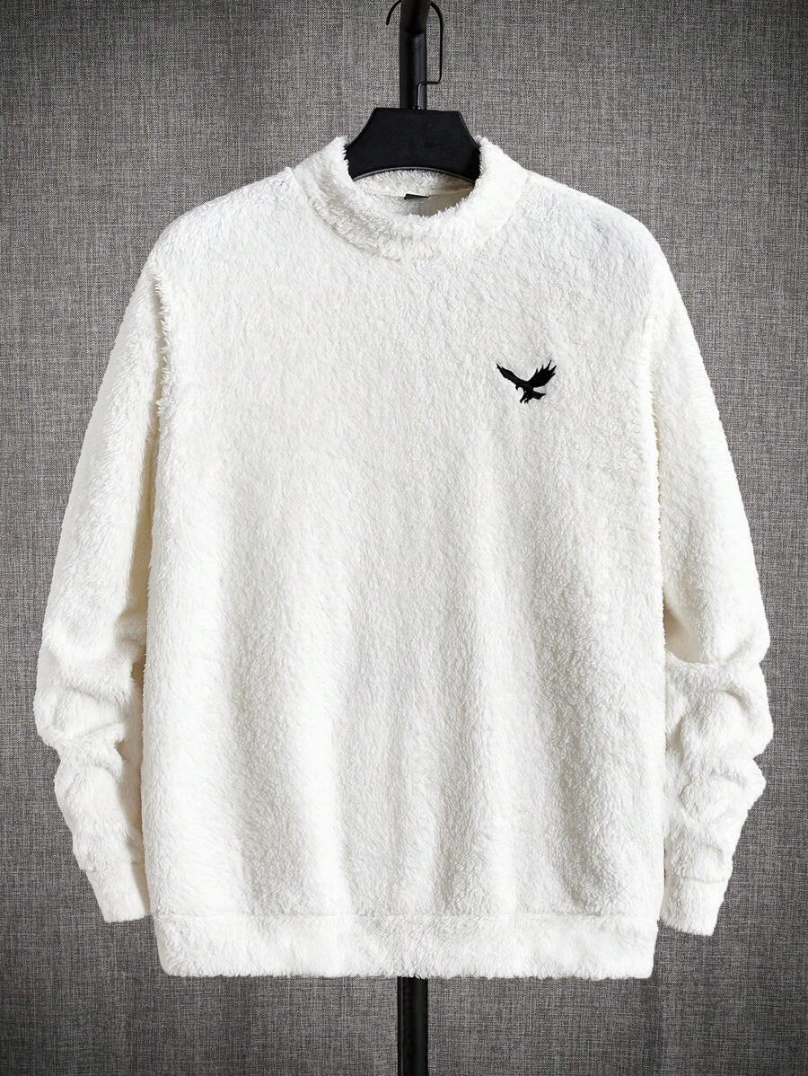 GENTILAND 男士鷹刺繡小高領絨毛運動衫 - 白色 - 查看 1