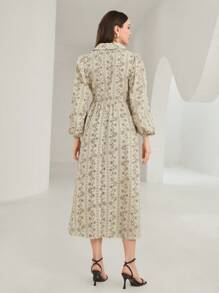 Modelyn 滿版印花燈籠袖洋裝 - 杏色 - 查看 2