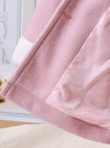SHEIN 女小童羊絨領口褶皺花呢外套&帽 - 粉色 - 查看 6