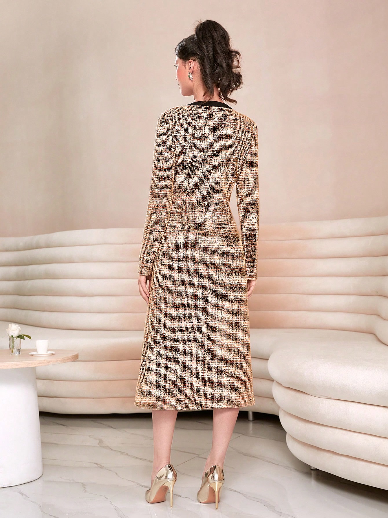 Modelyn فستان سهرة طويل أمامي مع أزرار بتصميم الأل...