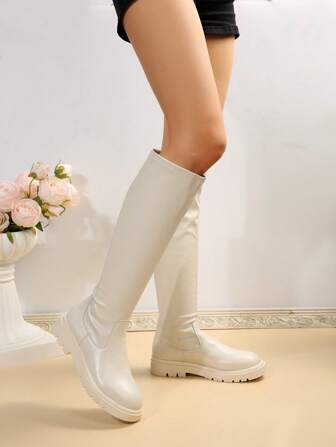 Fall/Winter 2025 Fashionable Women's Patchwork Boots Perfect With Sweater,Match With Jacket