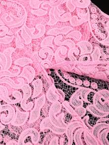 Contrast Mesh Lace Dress - Pink - View 6