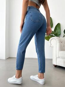 EURMUSE Petite High Waist Mom Fit Jeans ,Petite Women - Medium Wash - View 2