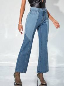 SHEIN BAE Khối màu Quần ống loe - Rửa trung bình - Xem 6