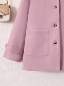 SHEIN Tween Girl Letter Patched Detail Dual Pocket Hooded Overcoat,In Fall/Winter