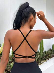Easithlete Sujetador Deportivo Crop Sin Espalda Con Frente Retorcido Y Cruzado