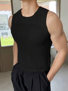 Manfinity VCAY Men Solid Pointelle Knit Top - Black - View 1