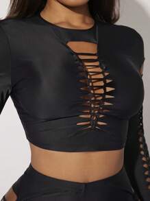 SHEIN SXY Cut Out Crop Top & Leggings - Black - View 6