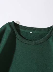 Men Letter Graphic Thermal Lined Sweatshirt - Dark Green - View 5
