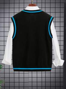 Manfinity EMRG 男士1入組骷髏圖案條紋飾邊毛衣背心 - 黑色 - 查看 2