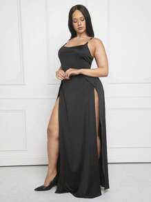 SHEIN SXY Hơn Tách đùi Váy Dây - màu nâu - Xem 3