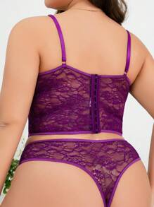Plus Floral Lace Sexy Bra & Sexy Panty Sexy Bra And Panty Lingerie Set, Lift - Purple - View 2