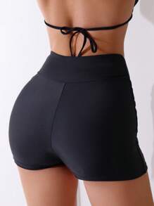 SHEIN Swim Summer Beach Solid Bikini Bottom - Black - View 2