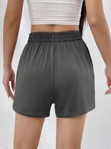 SHEIN EZwear Sọc Eo đàn hồi Quần short - Xám - Xem 2