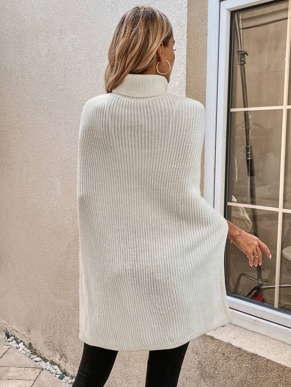 Turtleneck Cable Knit Poncho