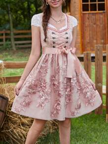 Calvaya Vestido con estampado floral con cordón delantero