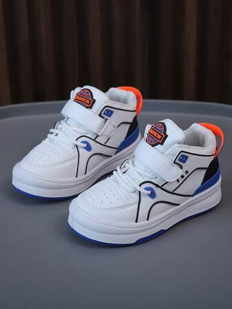 孩子們的時髦高幫運動鞋帶顏色阻塞,尼龍搭扣閉合和繫帶設計