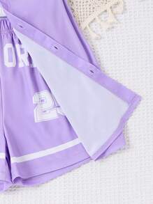 SHEIN Tween Girl Letter Graphic Tee & Shorts & Tank Top - Multicolor - View 3