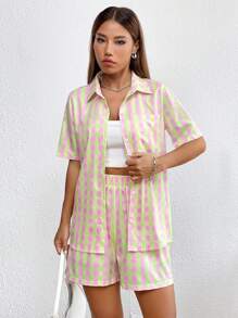 Flirla Gingham Print Shirt & Shorts