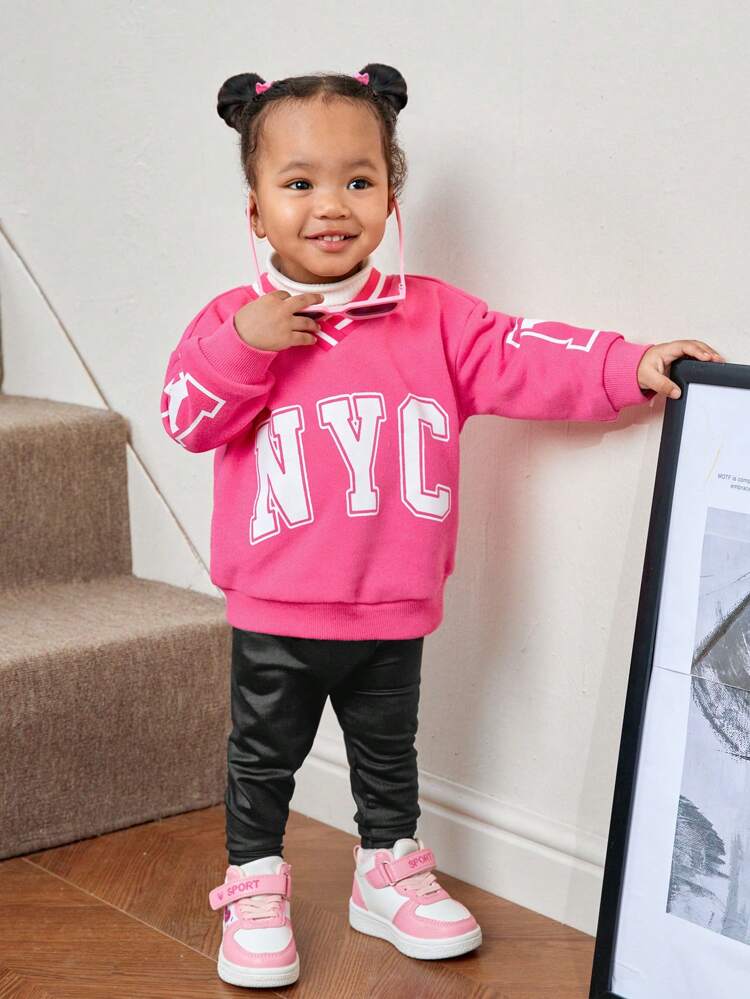 Baby Girl Letter Graphic Drop Shoulder Sweatshirt Without Sweater