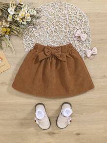 SHEIN 女嬰前蝴蝶結燈芯絨半身裙