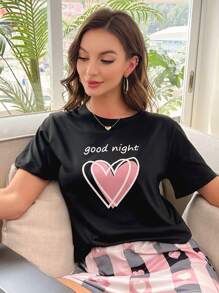 愛心和字母圖案家居服上裝 - 彩色 - 查看 5