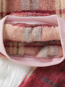 SHEIN 女大童格紋圖案袋鼠口袋毛絨帽衫和褲子 - 彩色 - 查看 3