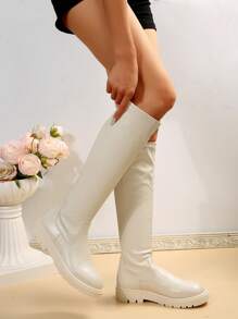 2025年秋冬时尚女式拼布靴，完美搭配毛衣和夹克 - 米色 - 查看 5