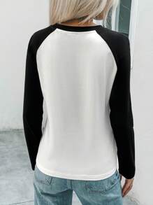 SHEIN LUNE 聖誕圖案插肩袖T恤 - 黑與白 - 查看 2