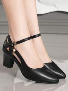 Fall/Winter 2025 New Women Strap Comfortable Pointed Toe Block Heel Sandals,Women Pumps,Elegant - Black - View 4