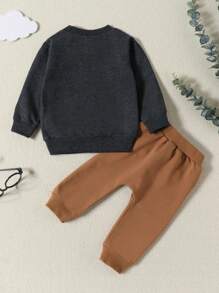 Baby Jungen Buchstaben Grafik, Sweatshirt mit & Tunnelzug, Jogginghose mit - Schwarz - Übersicht 2