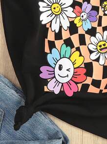 SHEIN Tween Girl Floral & Checker Print Tee