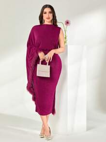 Modelyn Fringe Trim Batwing Sleeve Top & Pencil Skirt - Red Violet - View 1